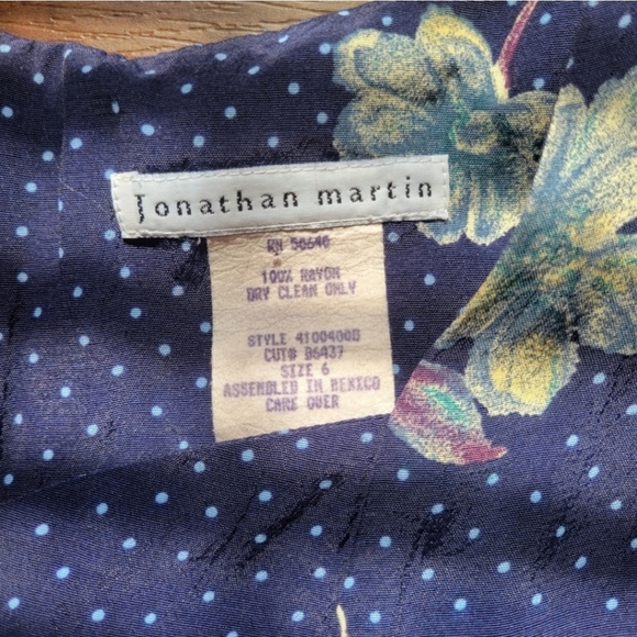 Vintage 80s/90s Jonathan Martin Blue Polka Dot Floral Maxi Dress Button Down - Picture 7 of 15